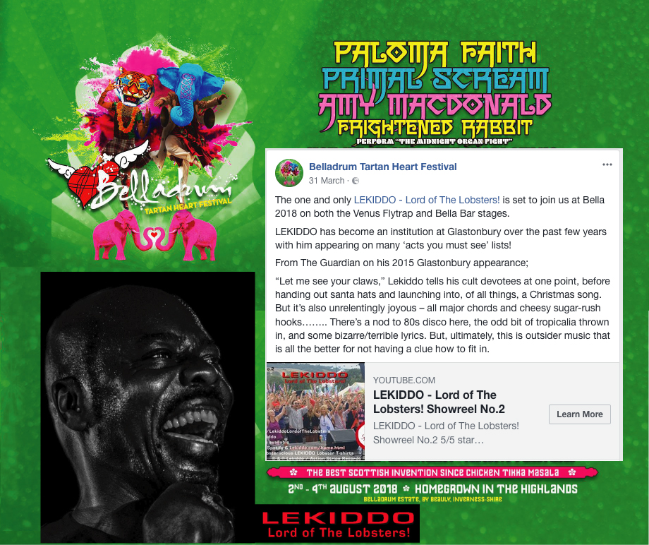 LEKIDDO - Lord of The Lobsters! live at Belladrum Tartan Heart Festival 3-4 August 2018 #PinchyPinchykisskiss