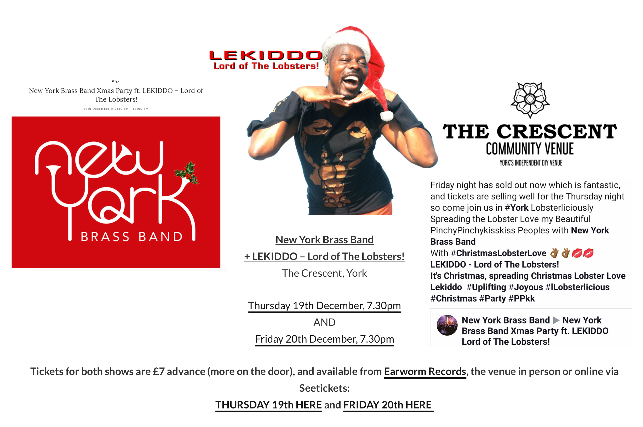 LEKIDDO - Lord of The Lobsters! live at The Cresent York supporting New York Brass Band 19 & 20 Dec 2019 #PinchyPinchykisskiss